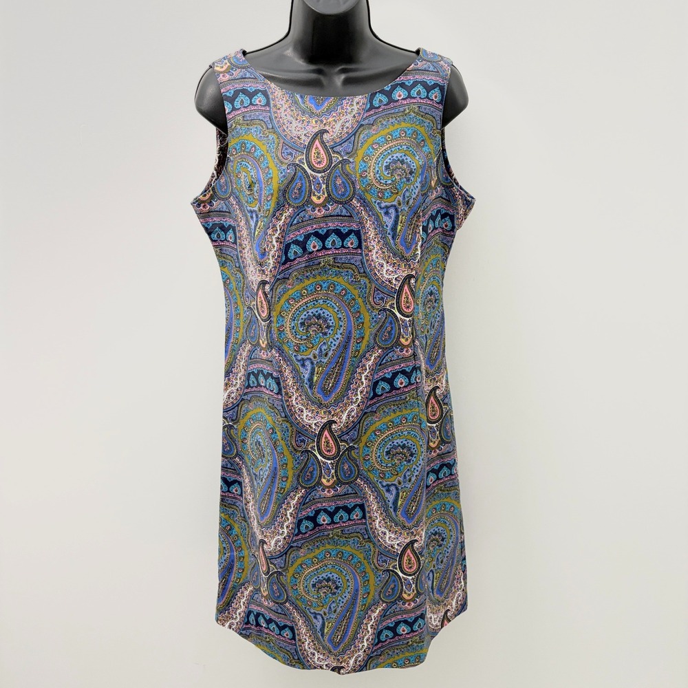 Vintage Shift Dress Paisley Print Sleeveless Mini Multi-Color Small